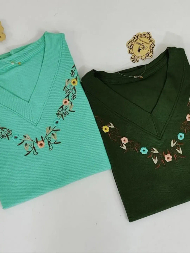تیشرت زنانه یقه هفت گلدوزی شده پنبه فانریپ
